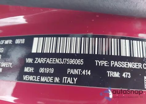 2018 Alfa Romeo Giulia Ti Sport Awd from USA, damaged, VIN ZARFAEEN3J7596065